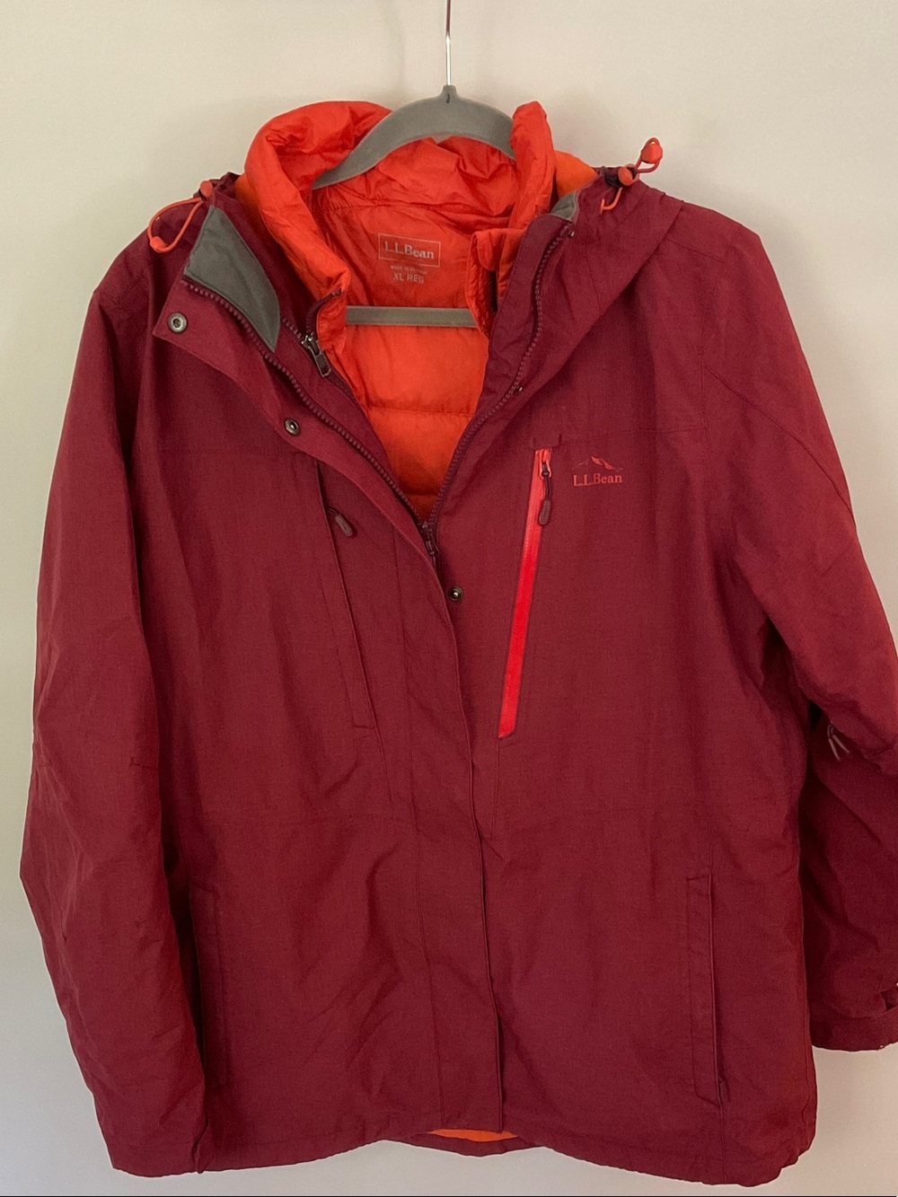 L.L. Bean Women's Burgundy 2 in 1 Jacket with Orange Liner